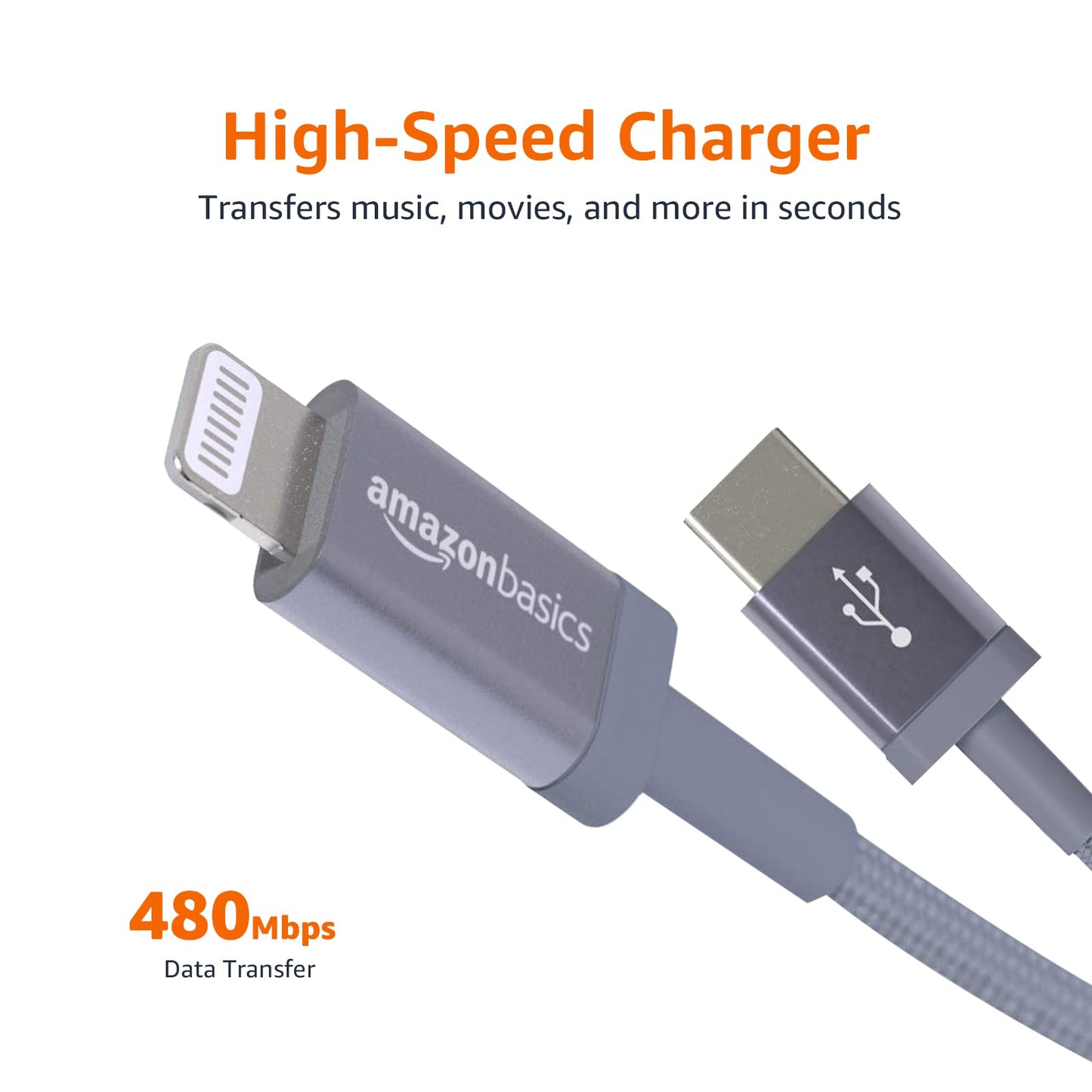 Amazon Basics Fast Charging USB-C to Lightning iPhone Charger Cable, Nylon Braided Cord, MFi Certified Compatible Charger for Apple iPhone 14 13 12…