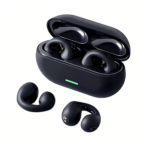 Bone Conduction Ear Clip Bluetooth 5.3 Headphones, Open-Ear Sport Wireless Earbuds with Breathing Light, Ultra-Low Latency for Gaming, Long Battery