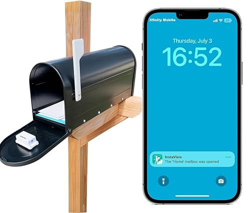 InstaView Wireless Mailbox Alert System with Sensors and Receiver, Mailbox Alarm for Delivered Mail, Mail Chime with Phone App Notification, 1K ft