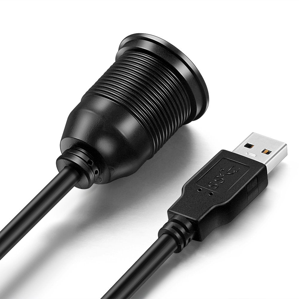 USB 3.0 Male to USB 3.0 Female AUX Flush Mount Car Mount Extension Cable for Car Truck Boat Motorcycle Dashboard Panel -(3 Feet - 1 Meter)