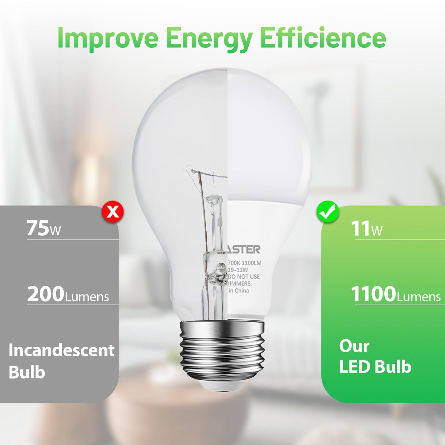 JIANGSILING A19 LED Light Bulb, 75W Equivalent LED Bulb, 11W 2700K Warm White, 1100 Lumens, Non-Dimmable Light Bulbs, CRI 85+, No Flicker E26 Base