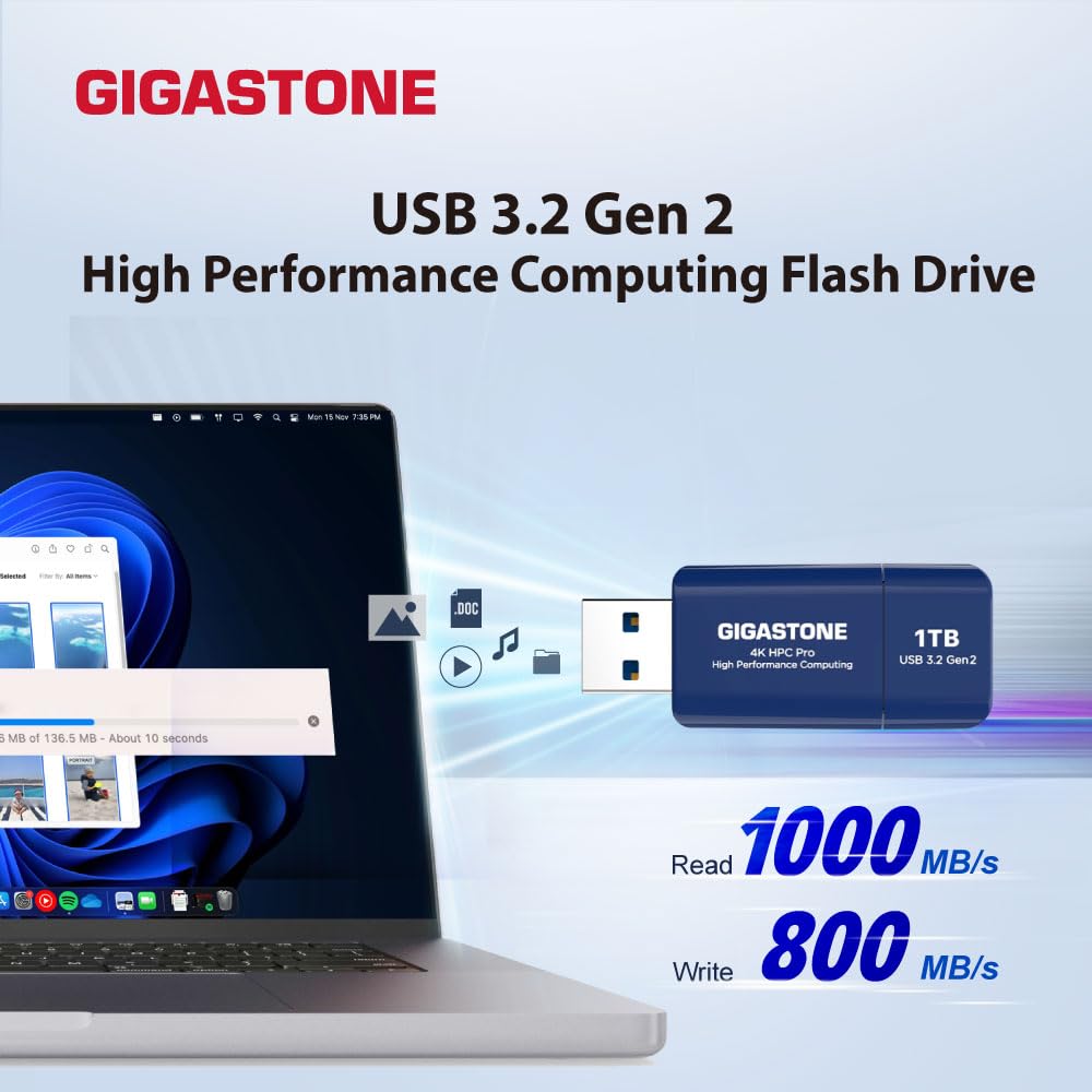 GIGASTONE 1TB SSD Flash Drive Z80 USB 3.2 Gen 2, 1000/800MB/s Hyper Speed, High Performance Computing, Capless Design, Data Storage, Backup