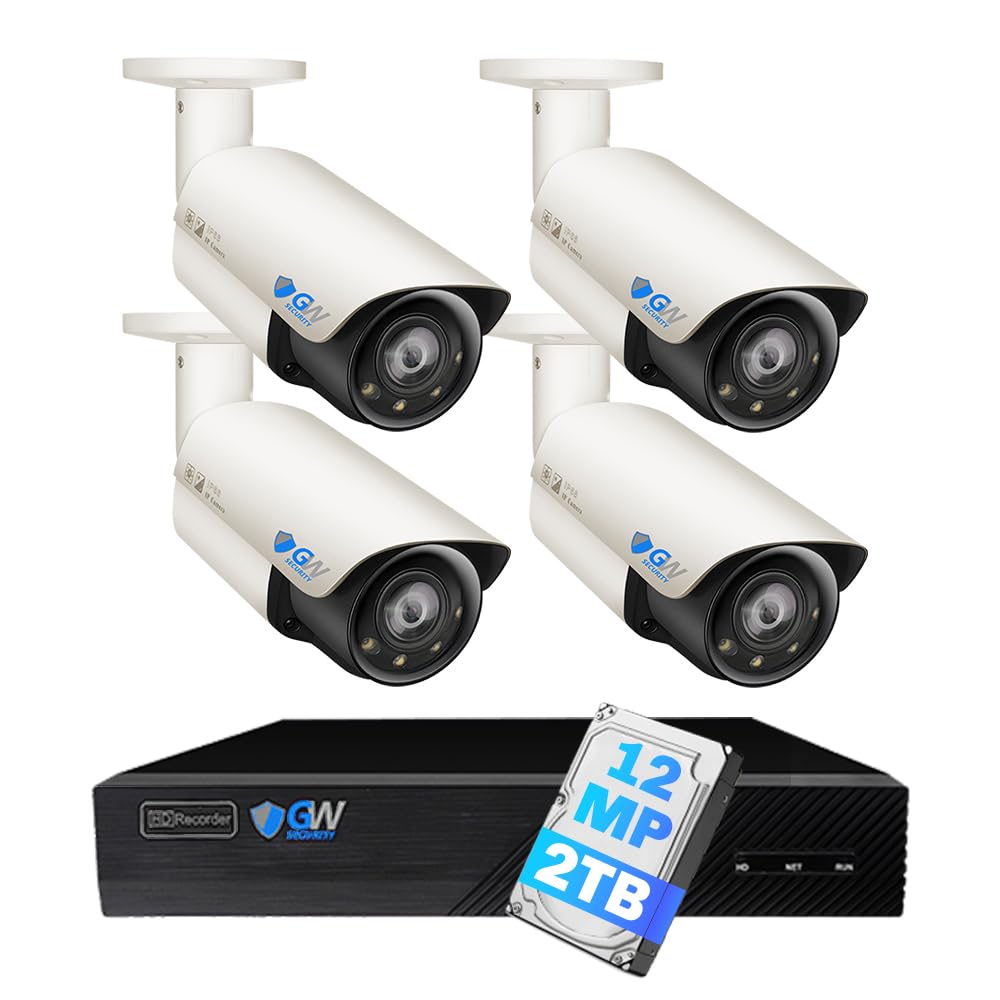GW Security 8 Channel UltraHD 12MP 6K @ 30FPS Realtime 3X Motorized Zoom PoE Security Camera System with 4 x 12MP IP Two-Way Audio Full-Time Color
