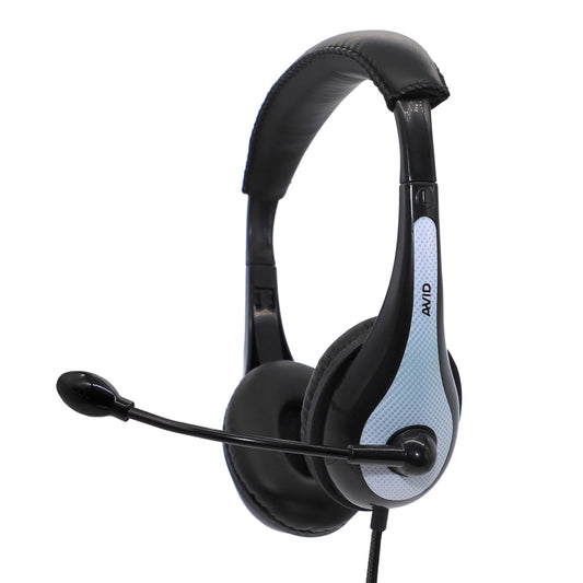Avid AE-36 Headset in White with Adjustable Boom Microphone for School, Classroom, Education, Testing and Assessment