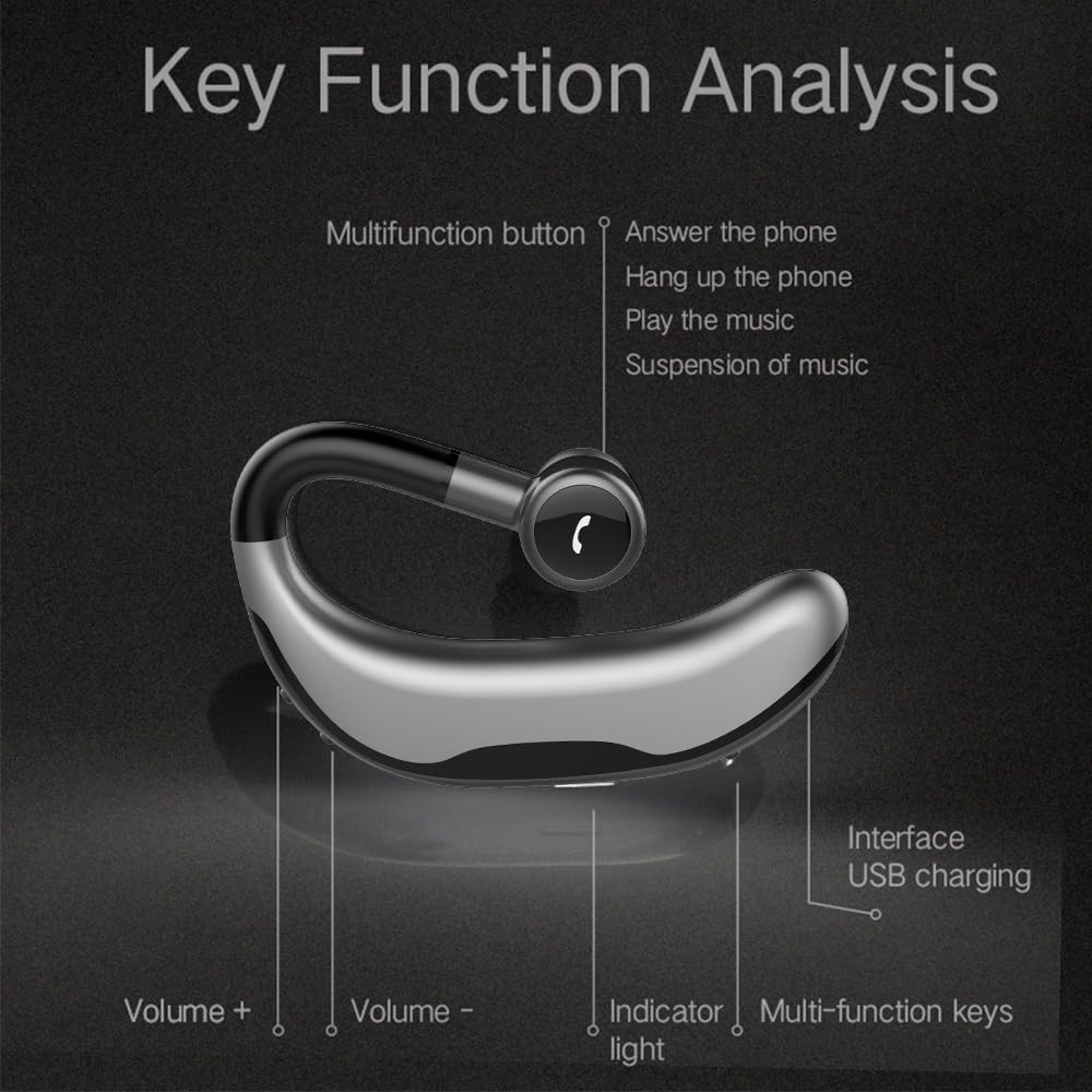 IHAO Bluetooth Earpiece Headphone Dual Noise Cancelling Mic Painless Open-Ear Handsfree Headset Stereo Sound Left/Right Changeable Earhook Earphones