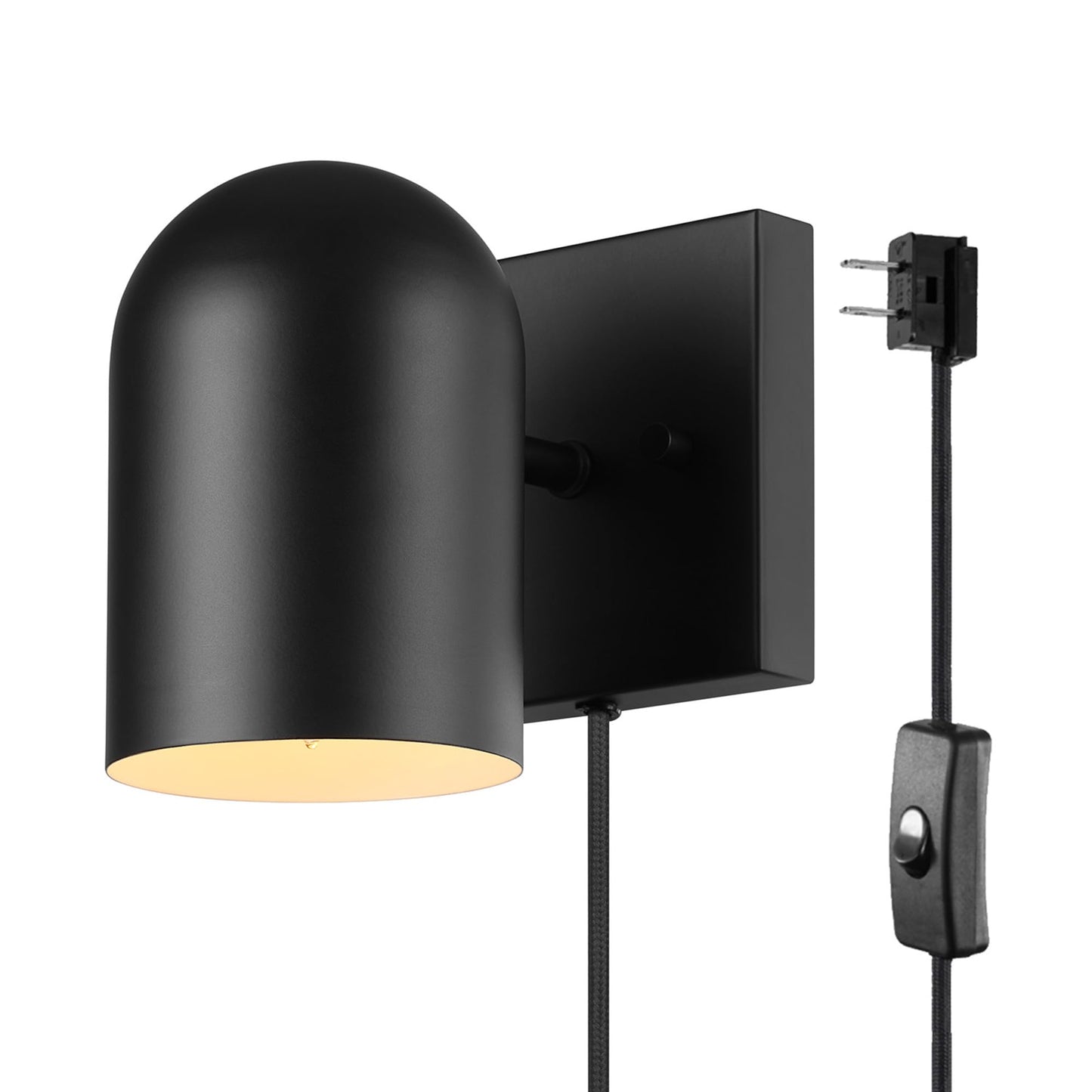 Globe Electric 65000098 1-Light Plug-in or Hardwire Wall Sconce, Matte Black, 6ft Braided Fabric Cord, in-Line Rocker Switch, Modern Lighting