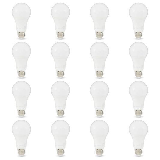 Amazon Basics A19 LED Light Bulbs, 100W Equivalent, Daylight White 5000K, Energy Efficient 15W, Non-Dimmable, 10,000 Hour Lifetime, 16-Pack