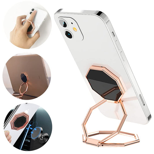 CLZWiiN Cellphone Ring Holder Finger Kickstand, Foldable 360° Rotation Cell Phone Stand for Desk, Magnetic Car Mount, Metal Multi-Angle for Phone Back