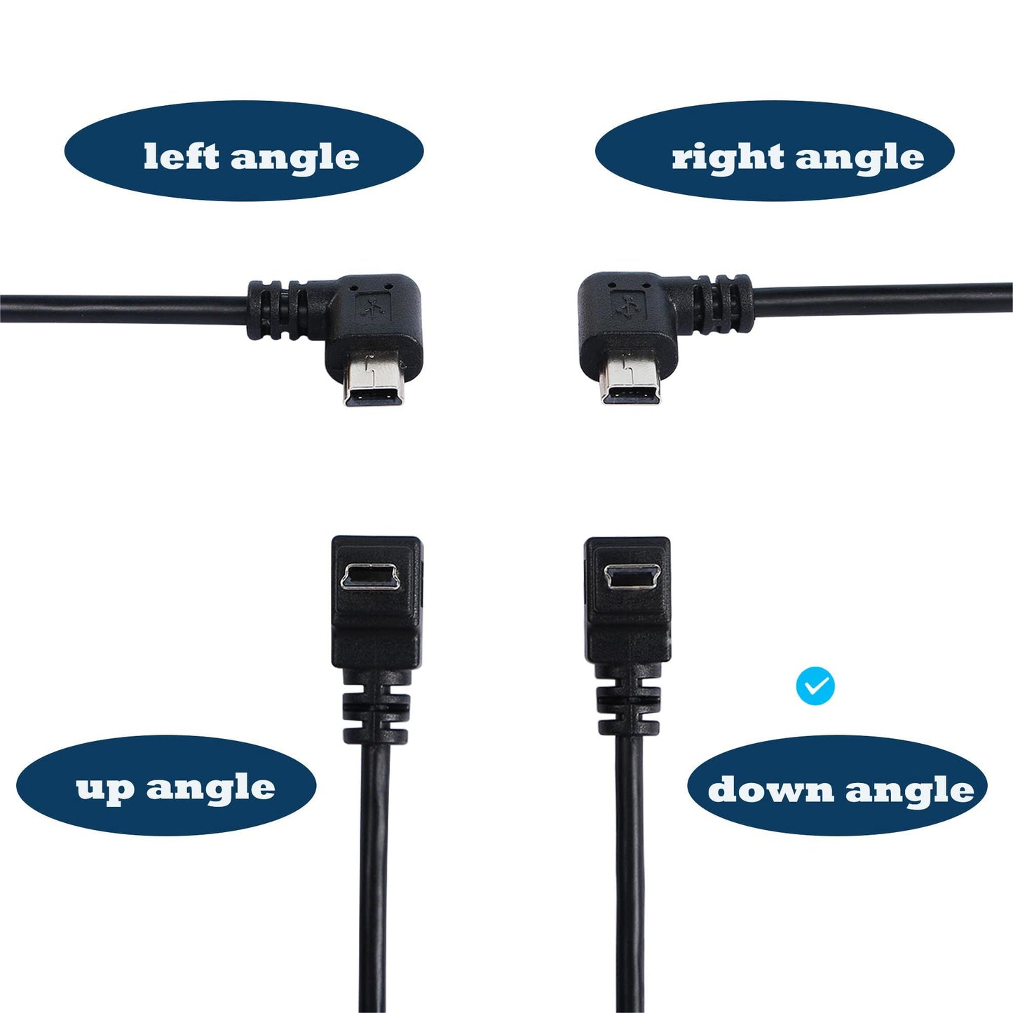 SHANFEILU 90 Degree Mini USB Cable Angle Mini 5pin USB B Male to USB 2.0 Male Data Sync Charging Extension Cable for GPS Dash Cam Black Down Angle