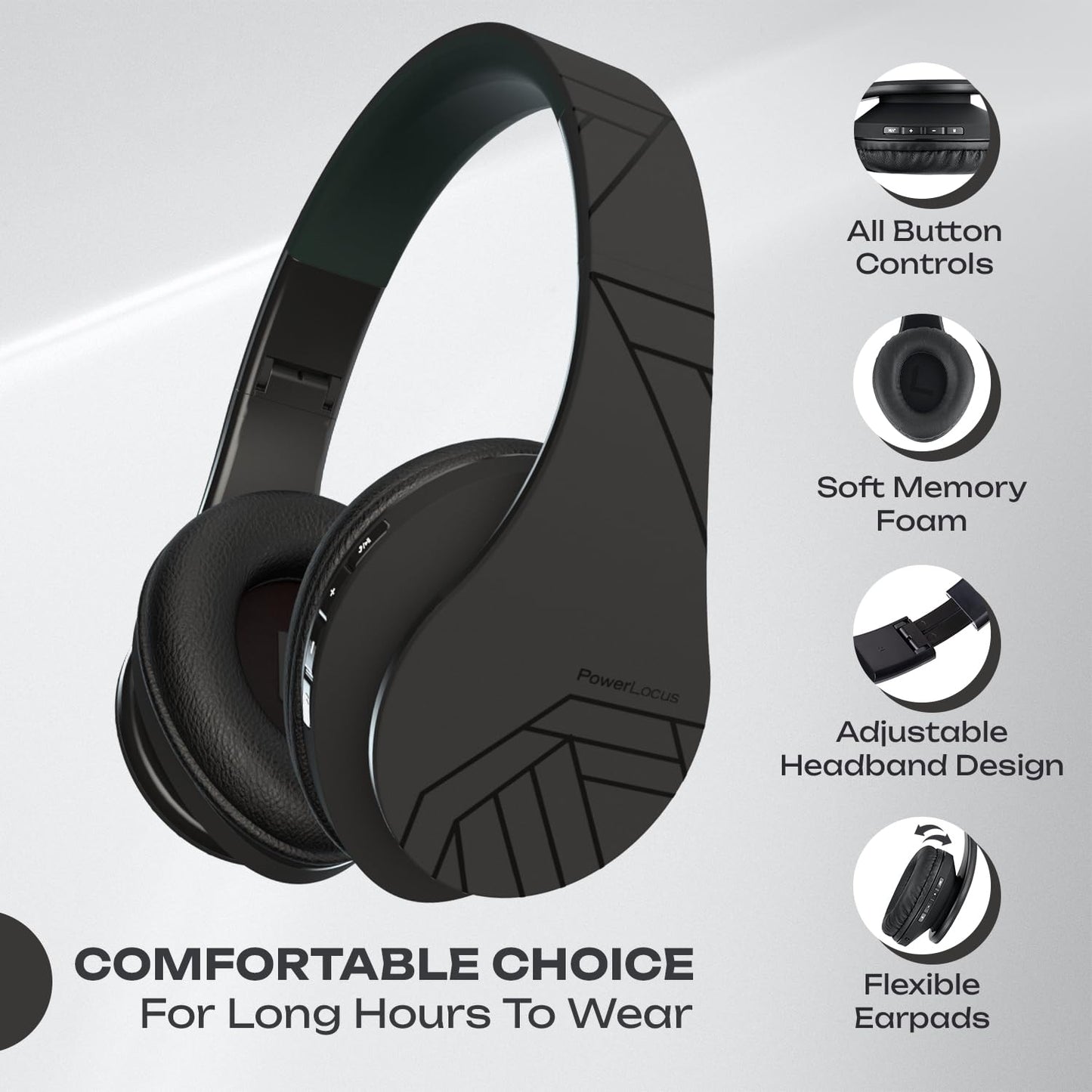 PowerLocus Bluetooth Over-Ear Headphones, Wireless Stereo Foldable Headphones Wireless and Wired Headsets with Built-in Mic, Micro SD/TF, FM…