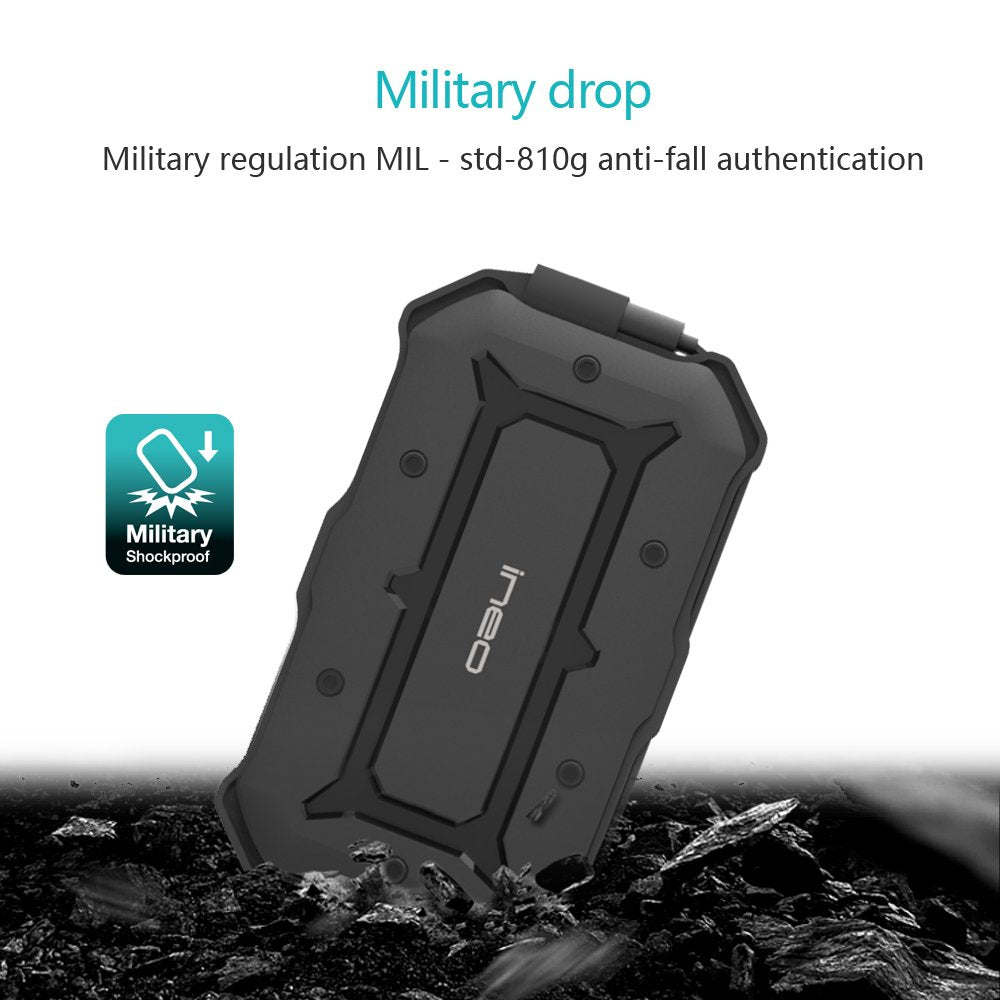 Ineo 2.5" USB 3.0 Type A Rugged Waterproof & Shockproof External HDD Enclosure - IP66 Rated, Compatible with PS5, Xbox, Laptops, MacBook, WD, Seagate