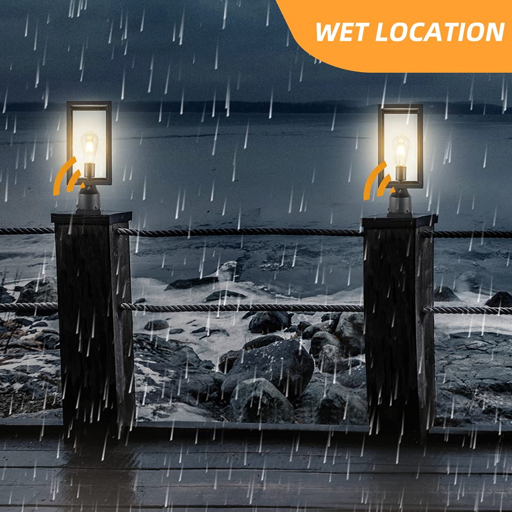 Windben Large 15 inch Dusk to Dawn Outdoor Post Light,Waterproof Cast Aluminium Lamp Post Light Fixture,Post Lantern with Pier Mount Base,Matte