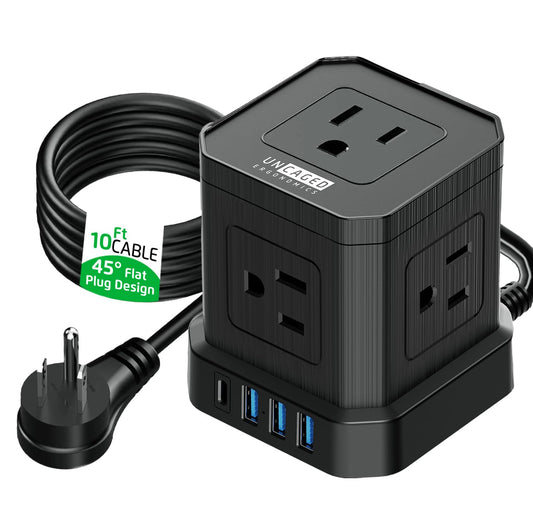 Cube Power Strips with Surge Protection, 10ft Extension Cord with Multiple Outlets, 5 AC Plugs, 3 USB, 1 Usbc Fast Charging Power Strip with USB