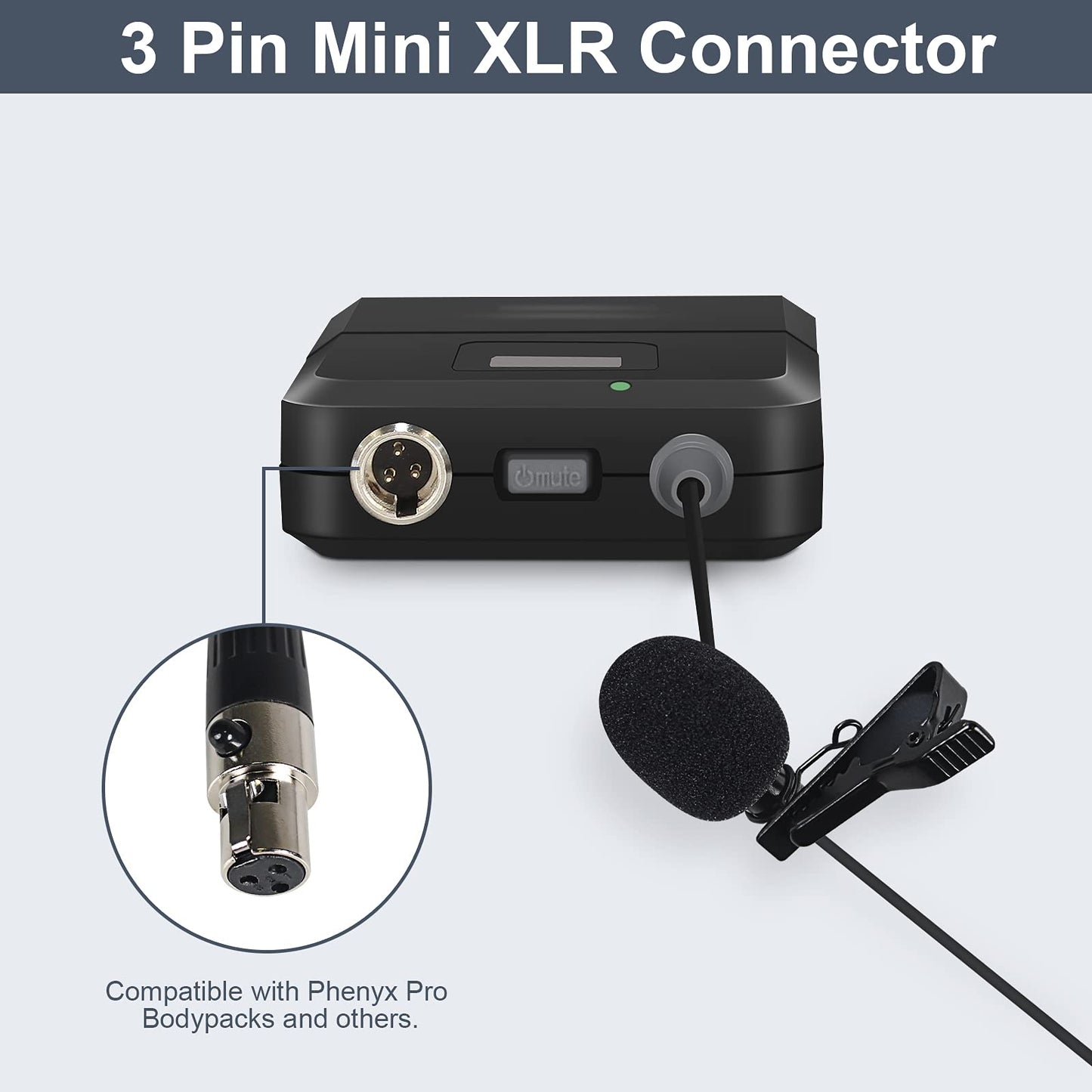 Phenyx Pro PTU-5000 Wireless Lapel Microphone with Mini XLR Jack, Unidirectional Condenser Cartridge, Ideal for Stage, Church, Conference, Interviews