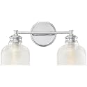 Meridian M80034CH Traditional Farmhouse Clear Halophane Glass Bathroom Vanity Wall Light, 2-Light 120 Total Watts, 9" H x 16" W, Chrome
