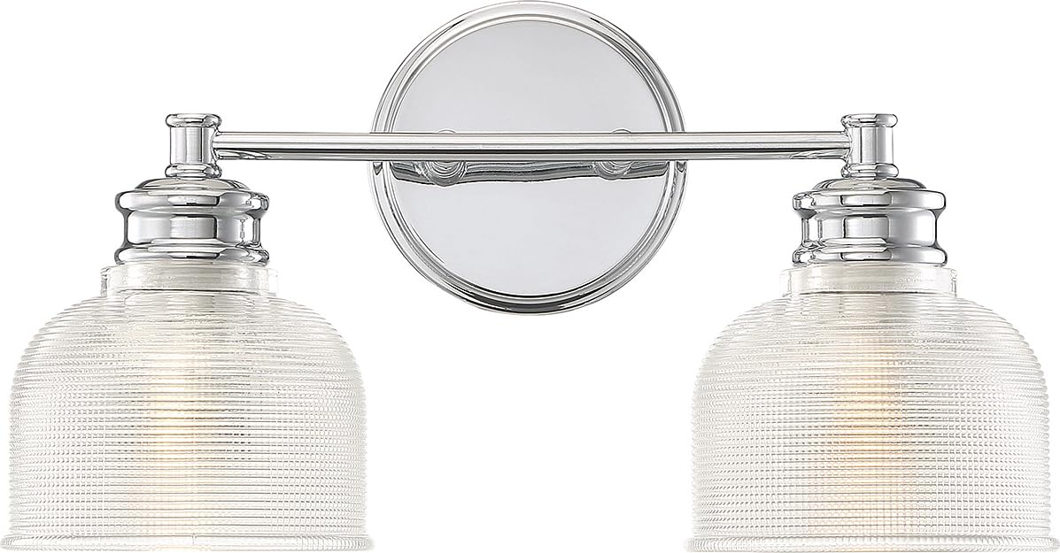 Meridian M80034CH Traditional Farmhouse Clear Halophane Glass Bathroom Vanity Wall Light, 2-Light 120 Total Watts, 9" H x 16" W, Chrome