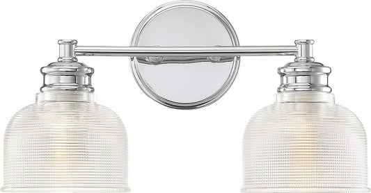 Meridian M80034CH Traditional Farmhouse Clear Halophane Glass Bathroom Vanity Wall Light, 2-Light 120 Total Watts, 9" H x 16" W, Chrome