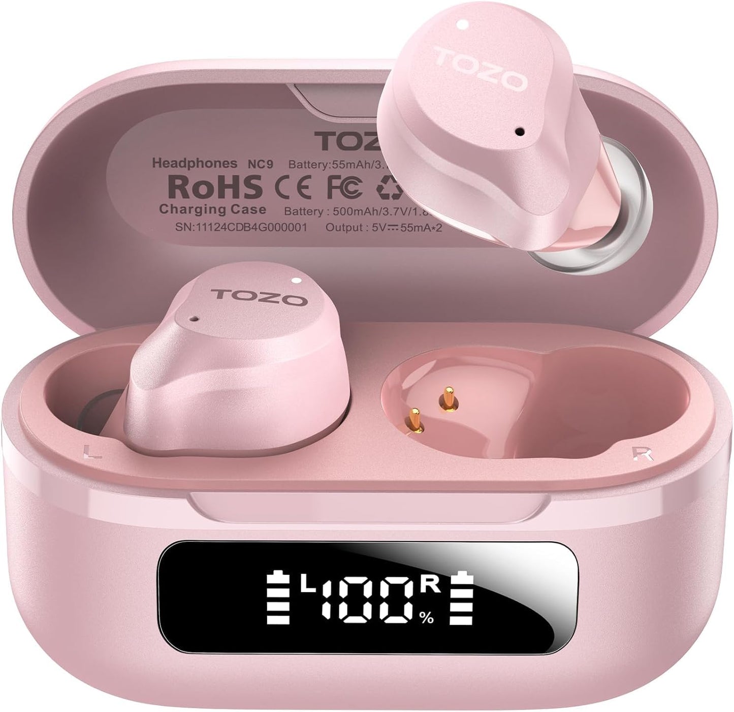 TOZO NC9 Hybrid Active Noise Cancelling Wireless Earbuds, 60H, LED Display