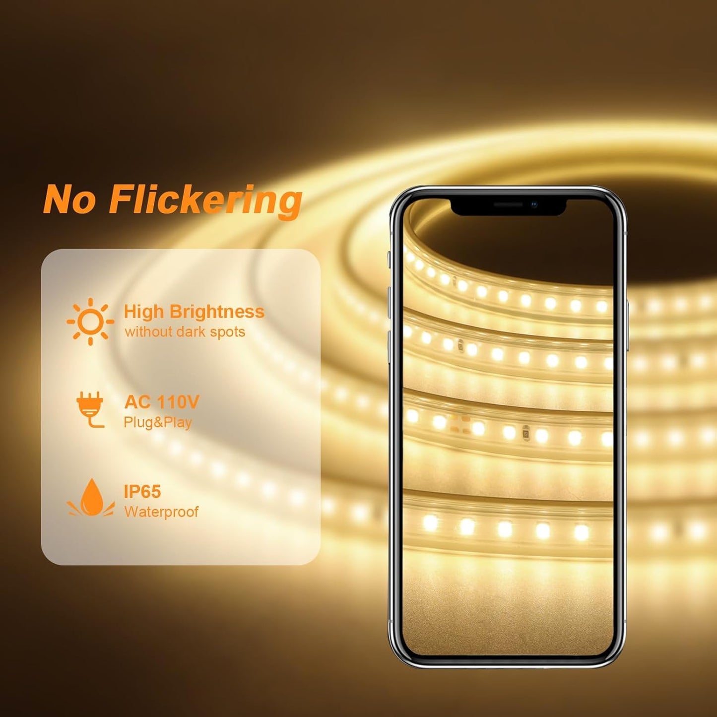tlinkosta LED Strip Lights Outdoor LED Lights Waterproof AC 110V 600LED 3000k LED Rope Lights for Indoor, Outdoor, Garden, Lawn, Kitchen, Staircase