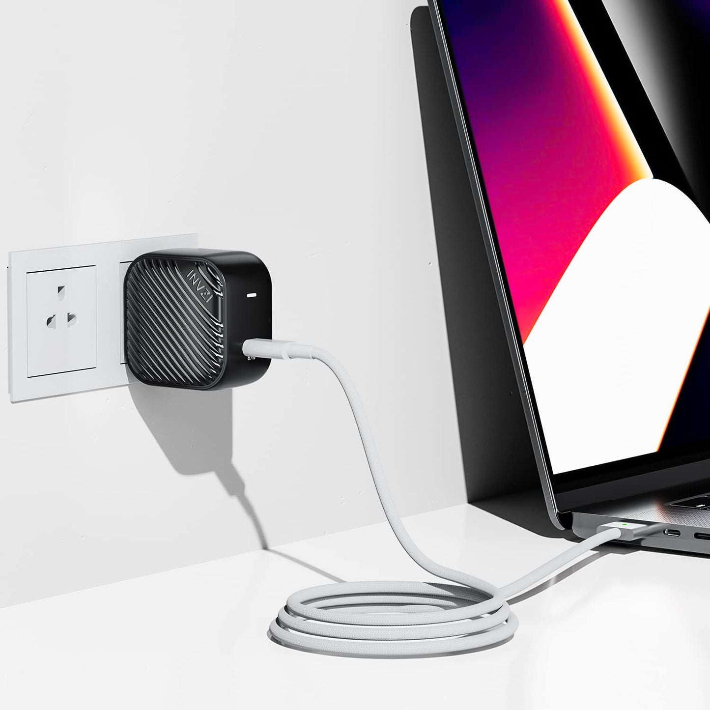 INVZI GaNHub USB C Charger 67W, GaN III PPS Mini Fast Foldable Power Adapter with USB-C Cable for MacBook Pro/Air, Galaxy S24, Dell XPS, HP, iPhone