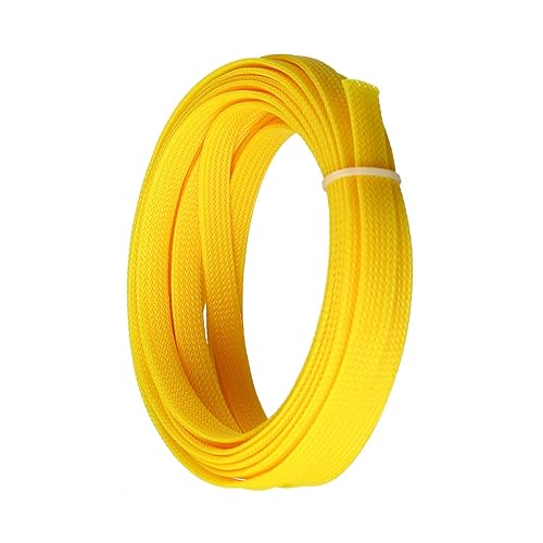 Bettomshin 1Pc 16.4Ft(5m) Cable Management Sleeve, 3/8"(10mm) Width PET Yellow Cord Protector, Wire Loom Tube Insulated Split Sleeving for USB Cable