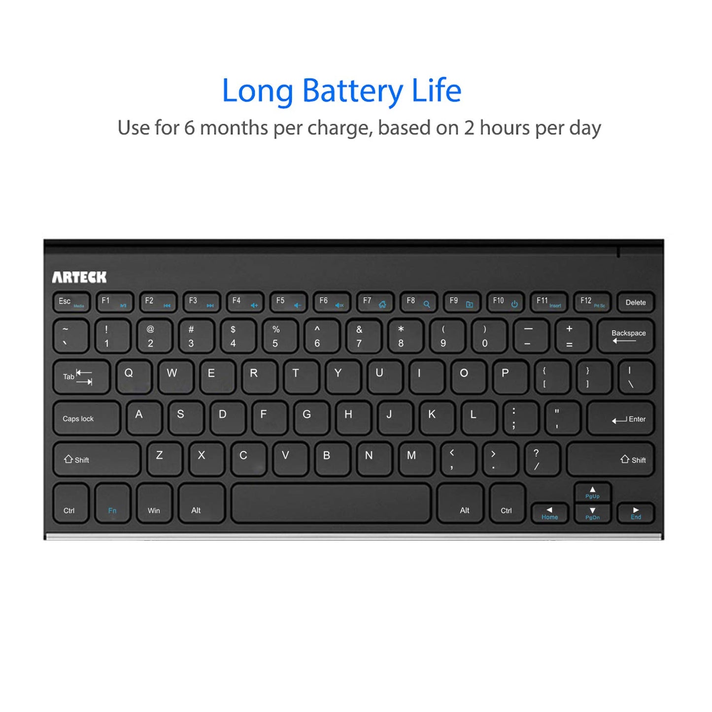 Arteck 2.4G Wireless Keyboard Stainless Steel Ultra Slim Keyboard for Computer/Desktop/PC/Laptop/Surface/Smart TV and Windows 11/10 / 8/7 / Vista/XP