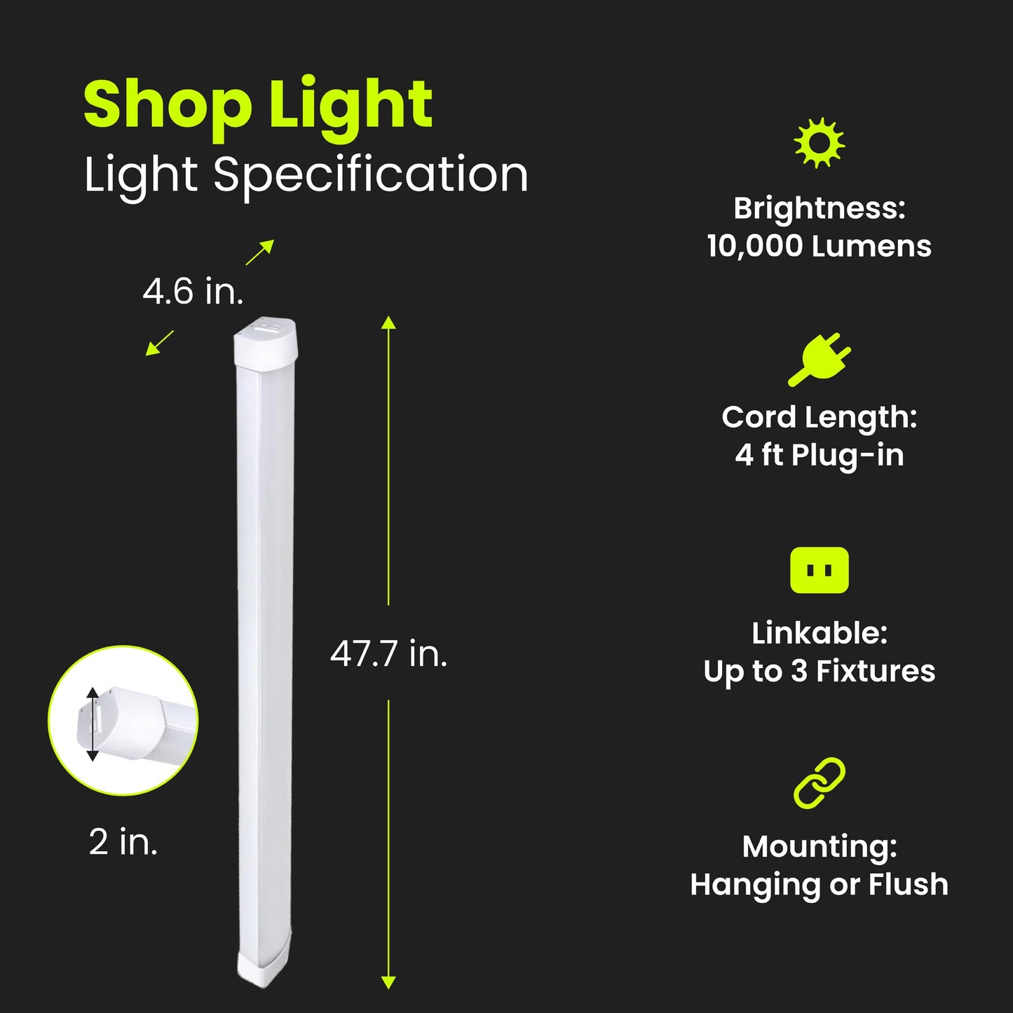 Feit Electric 4 ft. Smart WiFi 105-Watt LED Shop Light, No Hub Required, Alexa or Google Assistant, 3000K/4000K/5000K Color Temperature CCT Changing