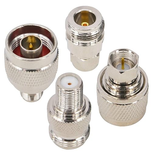 Kaunosta N to F Coax Adapter Kit (4-Pack) - Premium Nickel-Plated Brass RF Connector for TV Antenna RG6 Cable Extension, N Male/Female to F
