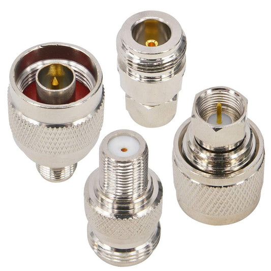 Kaunosta N to F Coax Adapter Kit (4-Pack) - Premium Nickel-Plated Brass RF Connector for TV Antenna RG6 Cable Extension, N Male/Female to F