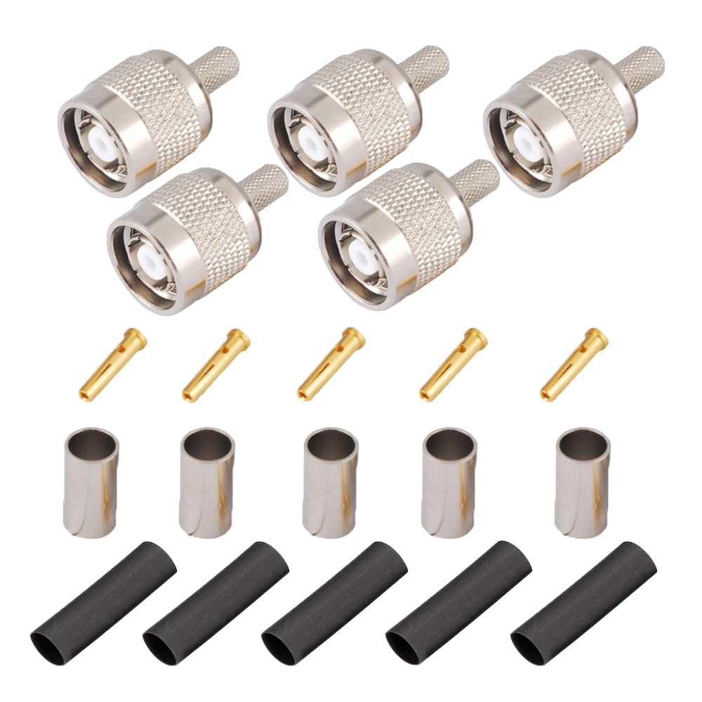 Supmory 5 Pack RP-TNC Male Plug Crimp Connector for RG58 RG142 RG400 195 Coaxial Cable