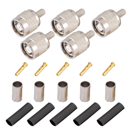 Supmory 5 Pack RP-TNC Male Plug Crimp Connector for RG58 RG142 RG400 195 Coaxial Cable