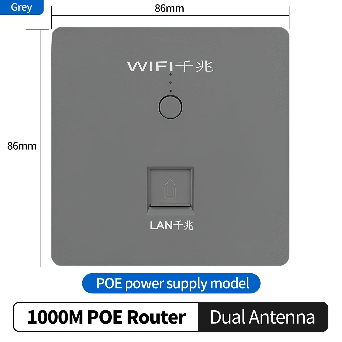 1000Mbps, Grey, Wall Mount WiFi Router, Wireless Access Point