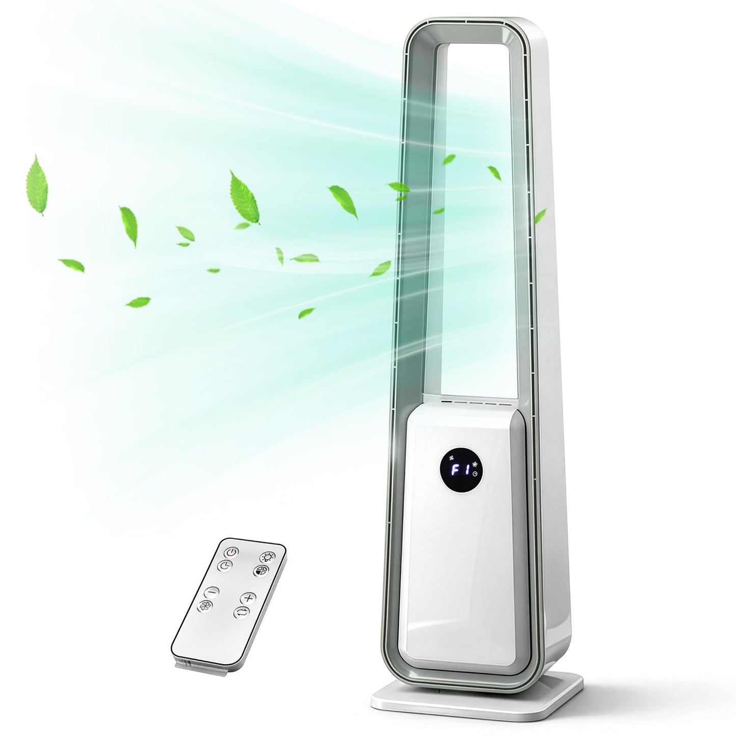 AZHAHSHET 35-Inch Bladeless Tower Fan with Remote - 36W 3-Speed 3-Mode Oscillating Standing Fan, 12H Timer, LED Display, Air Purification, Quiet