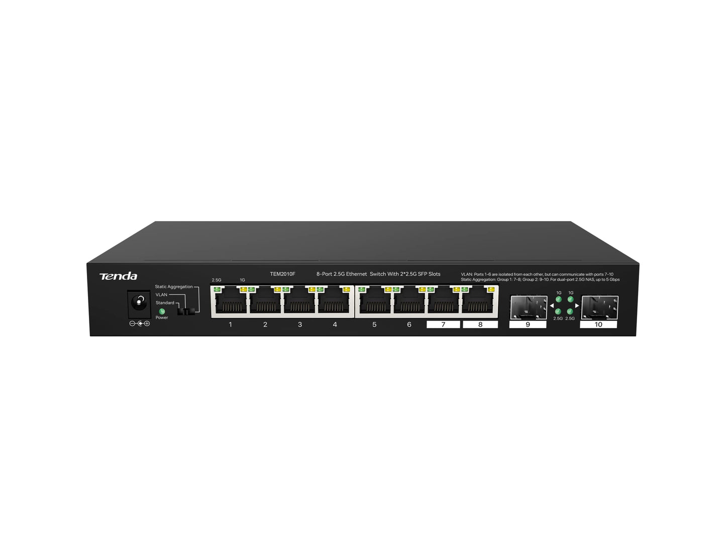 Tenda 2.5Gb Ethernet Switch | 10 Port 2.5G Network Switch | 8 x 2.5G Ports & 2 x 2.5G SFP+ | Plug & Play | Unmanaged Switch | Desktop/Wall-Mount |