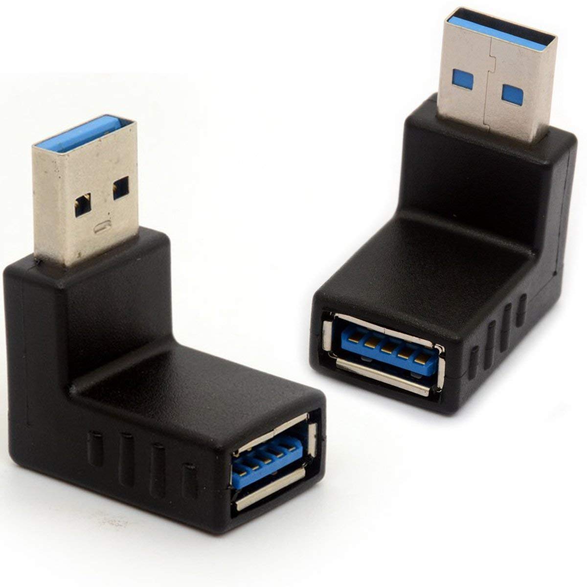 GLHONG Angled USB 3.0 Adapter 90 Degree USB Connector Extender Type A Male to Type A Female Plug Coupler 2Pcs (UP + Down)