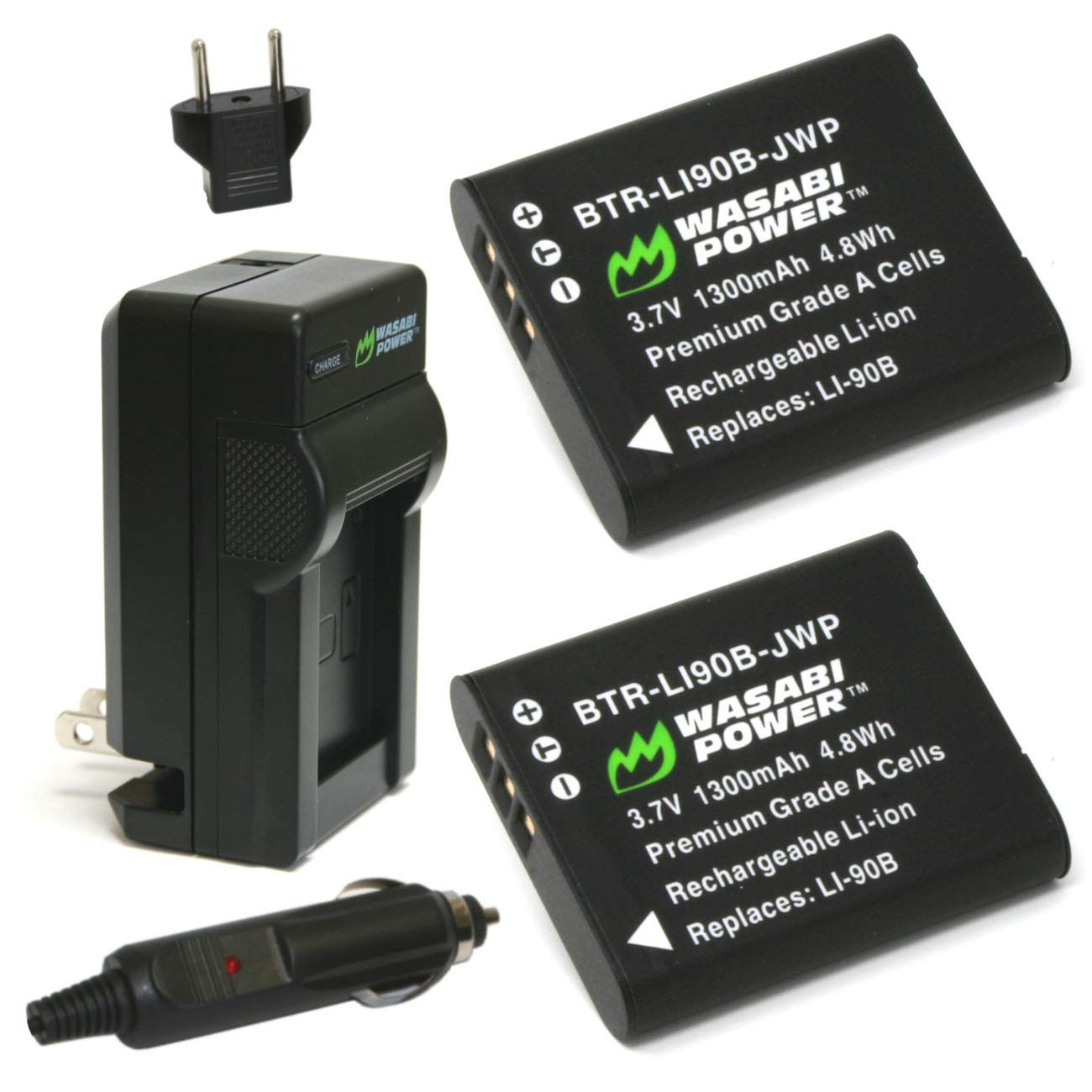 Wasabi Power Battery (2-Pack) and Charger for Olympus LI-90B, LI-92B and Olympus SH-1, SH-50 iHS, SH-60, SP-100, SP-100EE, Tough TG-1 iHS, Tough TG-2