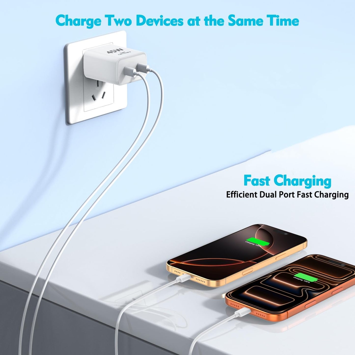 45W Apple USB C Charger Fast Charging for iPhone 17/16/15, 2Pack 6FT USB C to C Cable Cord Quick iPhone Charger Block for Apple 17/17 Pro/17 Pro