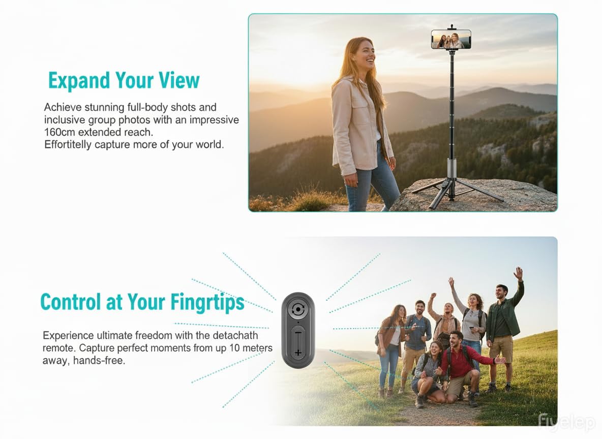 63“ Selfie Stick Tripod for iPhone/Android - Expandable Phone Tripod with Fill Light, 10M Bluetooth Remote Control, one Click Open Selfie Stick