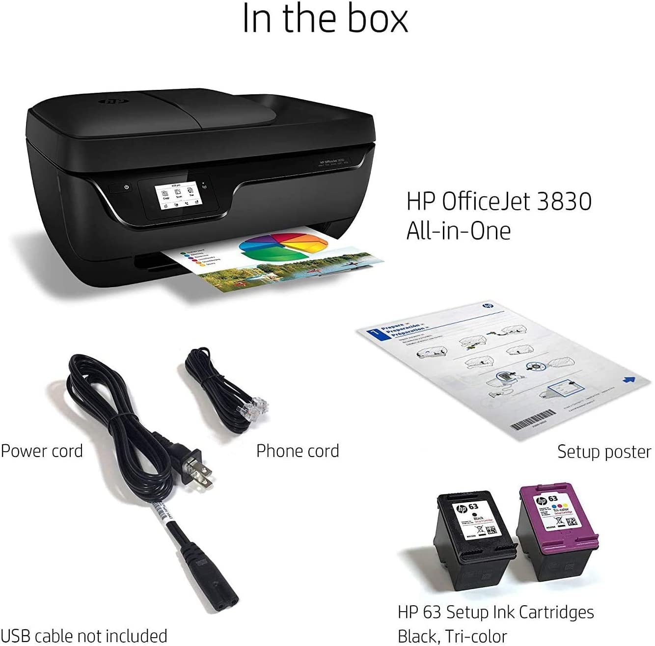 HP OfficeJet 3830 All-in-One Wireless Printer/Copier/Scanner/Fax, Instant Ink, Compatible with Alexa with XPI USB Printer Cable (Renewed)