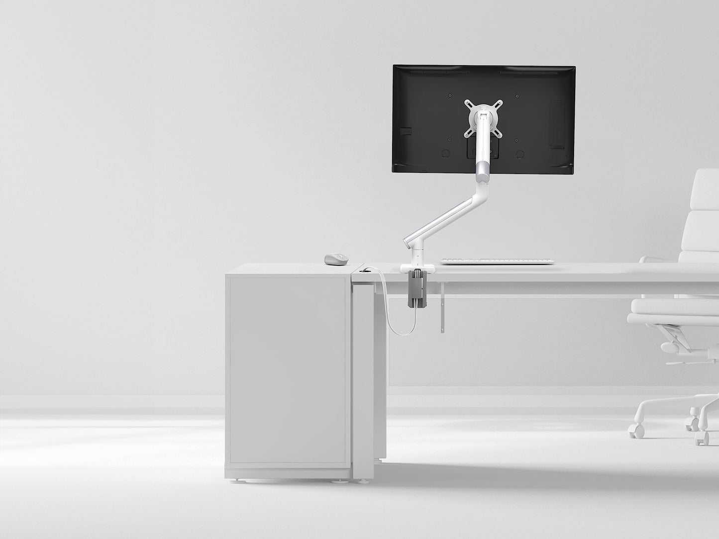 Single Monitor Arm Mount - CTA White Monitor Mount for 23" to 35" Monitors - w/Dual USB 3.0 Hub Ports & Arm Clamp for Desks - White (ADD-SSMA)