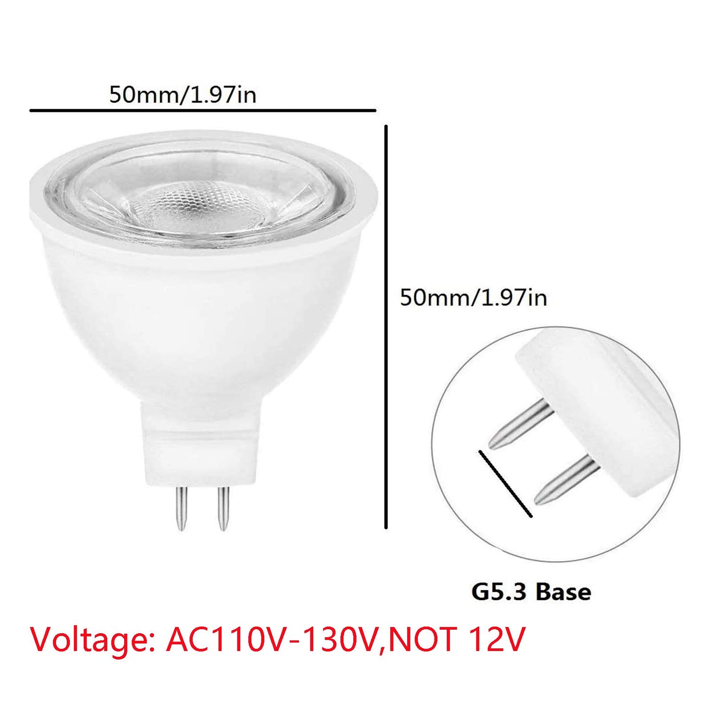 Lxcom Lighting MR16 LED Bulb G5.3 MR16 COB Spotlight 5W LED Light Bulbs 50W Halogen Bulbs 110V Warm White 3000K for Landscape Flood Track Recessed
