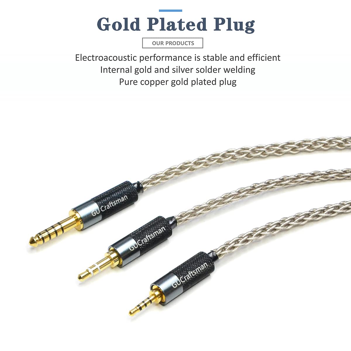 GUCraftsman 3.5mm Stereo Male to 4.4mm Balanced Female Portable Headphone Adapter Cable 6N Single Crystal Silver Headphone Jack Convert Cable