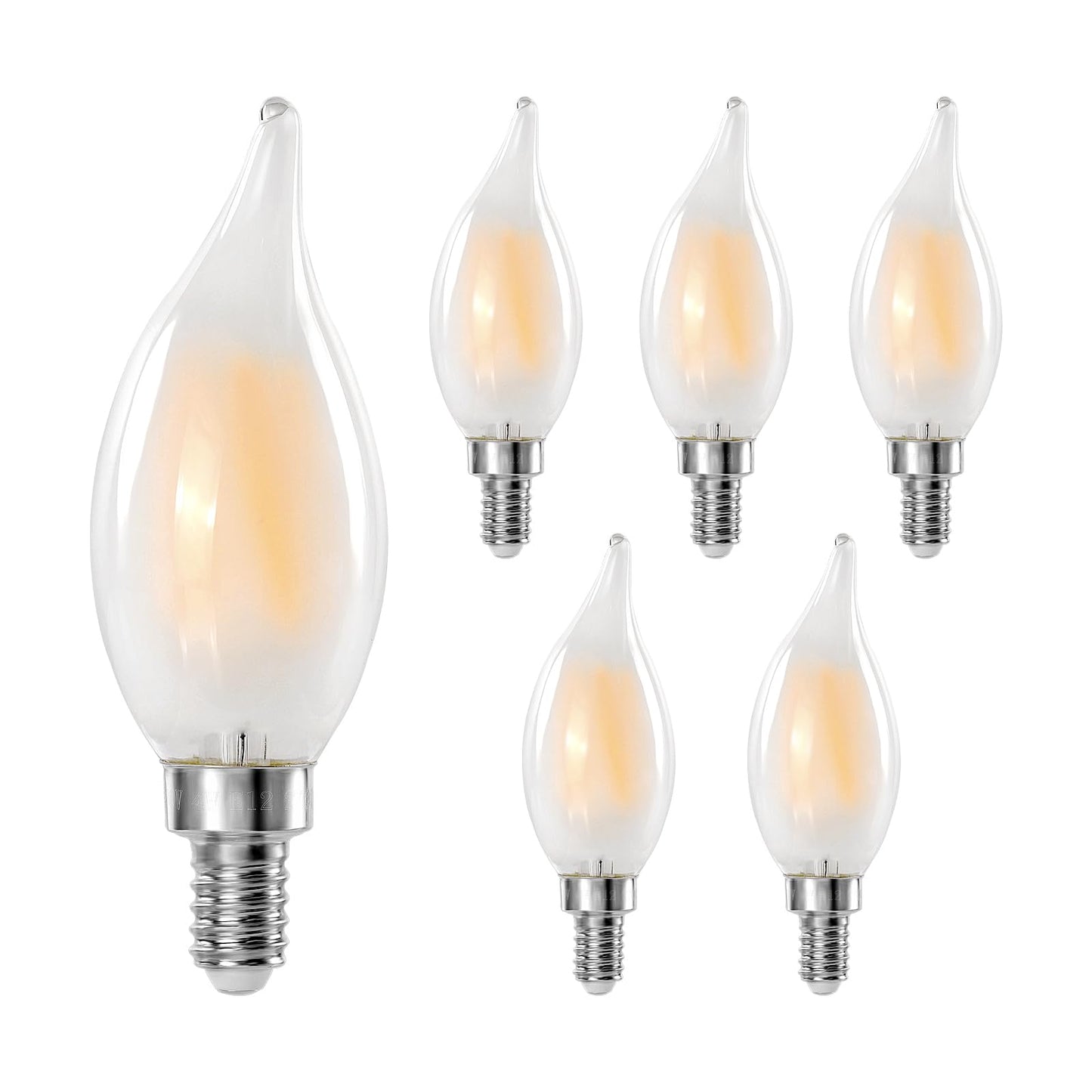 Decoaui E12 C11 LED Candelabra Light Bulbs, 4W (40W Equivalent), Dimmable, Frosted Glass, 2700K Soft White, 450 Lumens, Candle-Shaped, Ideal
