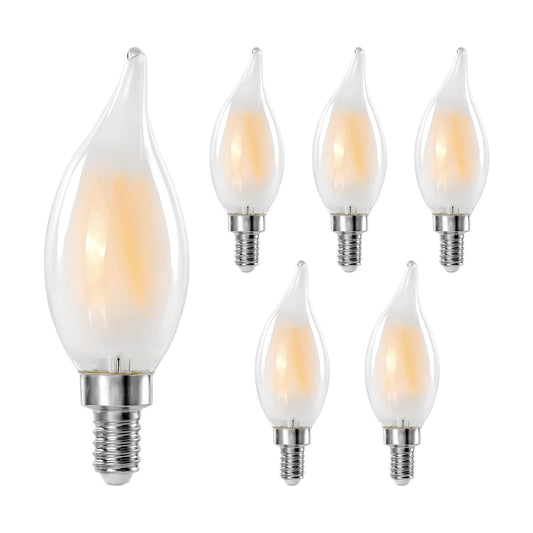 Decoaui E12 C11 LED Candelabra Light Bulbs, 4W (40W Equivalent), Dimmable, Frosted Glass, 2700K Soft White, 450 Lumens, Candle-Shaped, Ideal