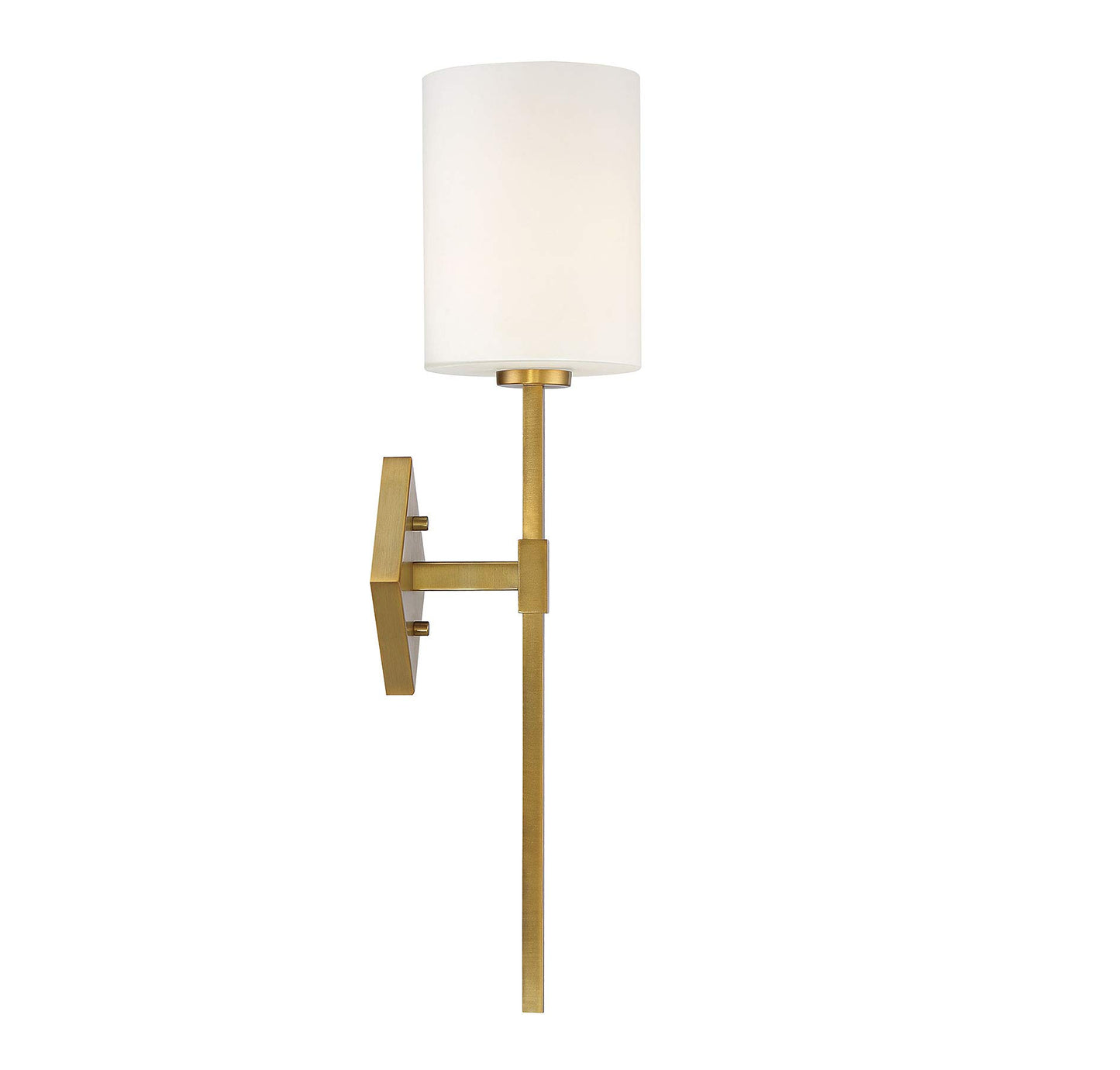 Savoy House 9-0902-1-322 Destin Vintage Mid-Century Modern White Opal Glass Wall Sconce, 1-Light 60 Watt, 25" H x 6" W, Warm Brass