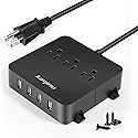 Power Strip with USB - Wall Mountable Power Strip with 4 USB Ports & 3 Outlets with On/Off Switch & 5ft Extension Cord for Cruise Ship, Travel, Hotel