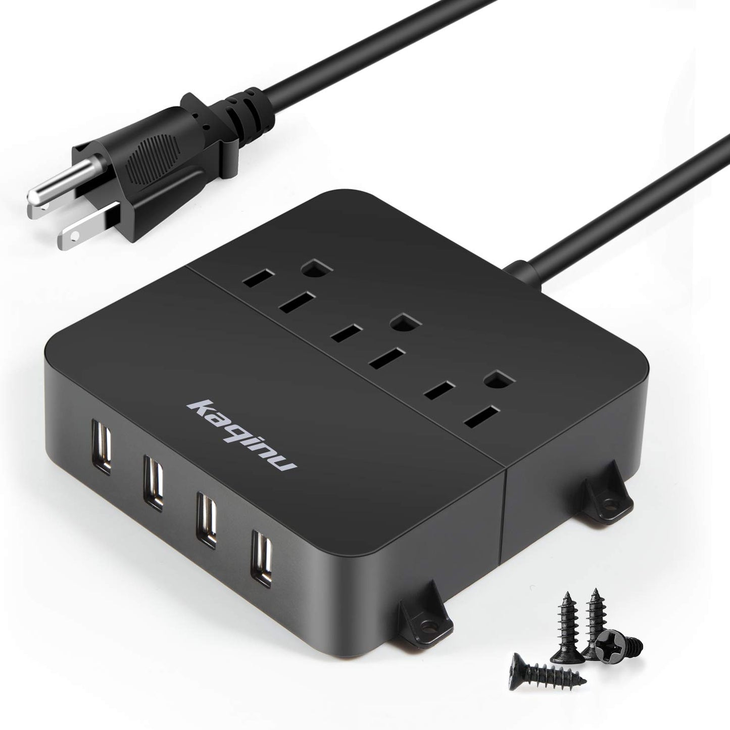 Power Strip with USB - Wall Mountable Power Strip with 4 USB Ports & 3 Outlets with On/Off Switch & 5ft Extension Cord for Cruise Ship, Travel, Hotel