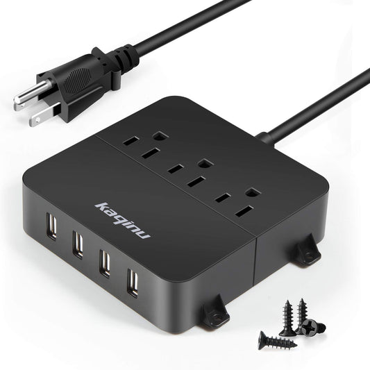 Power Strip with USB - Wall Mountable Power Strip with 4 USB Ports & 3 Outlets with On/Off Switch & 5ft Extension Cord for Cruise Ship, Travel, Hotel