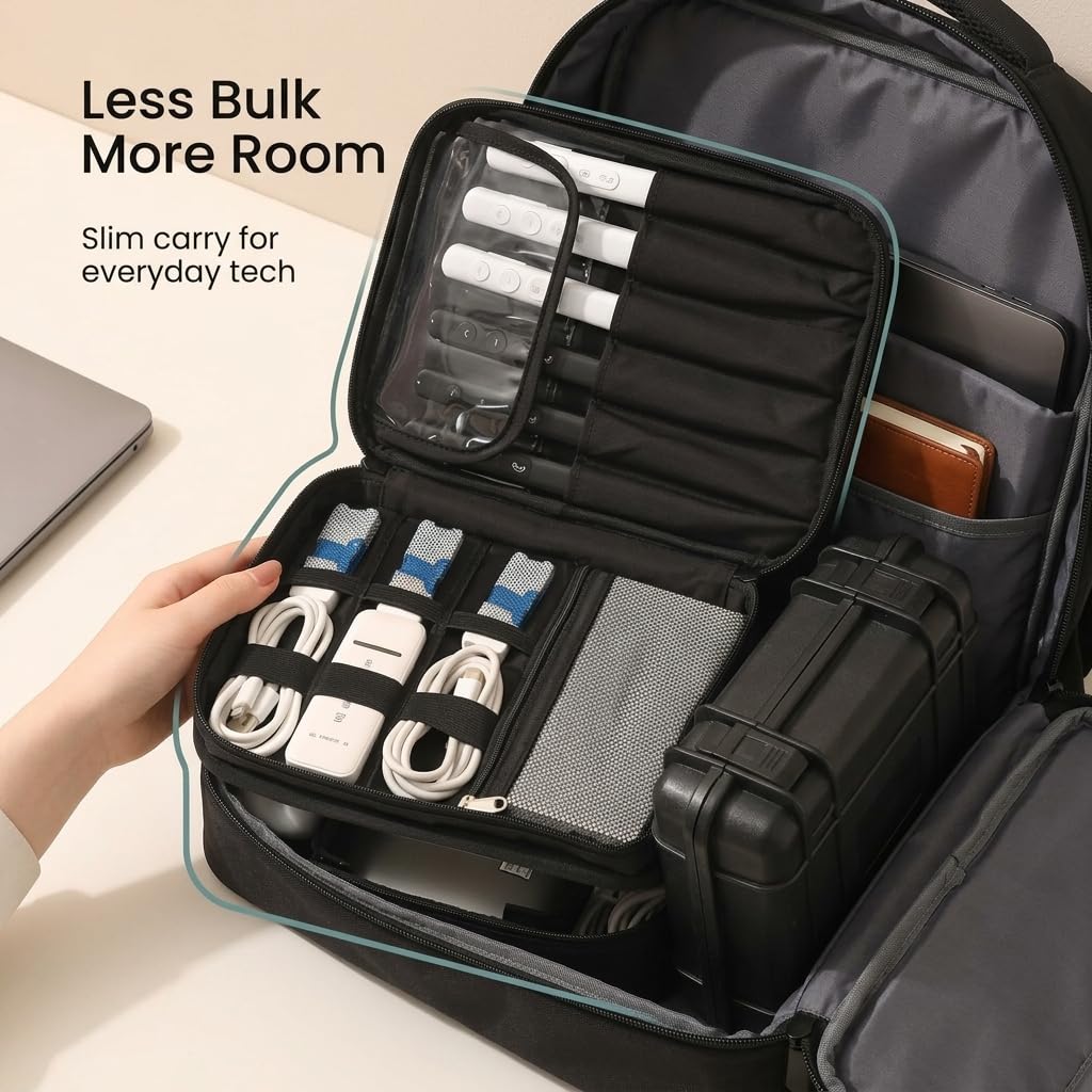 Keross Cable Organizer Bag for Travel with Removable Dividers - Electronics Organizer Case for Chargers, Cables, Power Banks & Accessories, Large