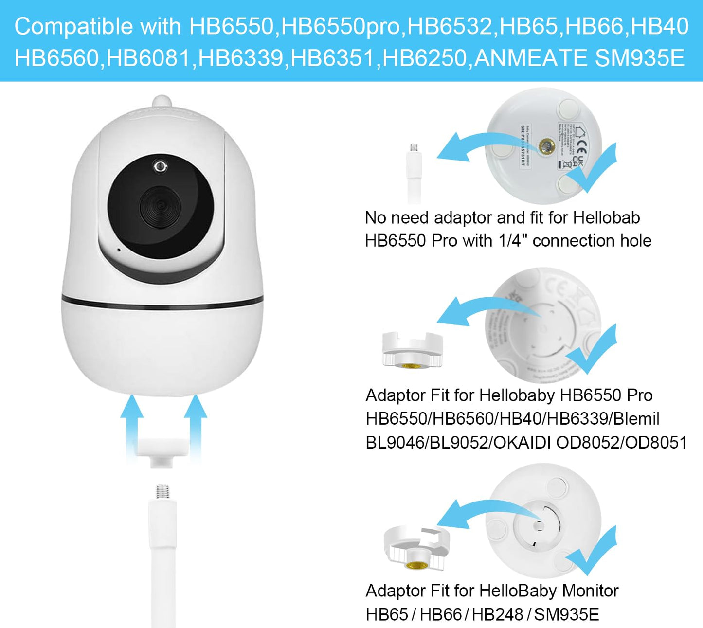 SZAOYU Tripod Baby Monitor Mount for HelloBaby HB65/HB6550/Pro/HB6560/HB6240/ HB65/ HB6351/ HB6339/ HB66/HB40/HB66, ANMEATE SM935E, Flexible Baby